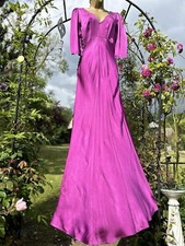 Vintage ghost Magenta Satin Bias Cut  Flattering Dramatic 30s Style maxi dress,S