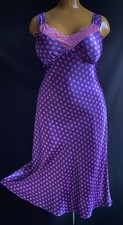 Camille Long Length Nightdress, Purple & Pink Polka Dot Liquid Satin, UK 14/16