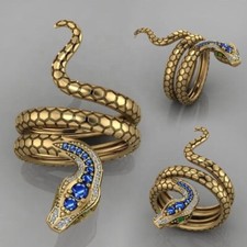 Womens Gold Snake Ring Rhinestone Gemstone Bling Stainless Steel Adjustable Gift