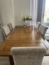 Solid Oak Wooden Dining Table Set with 6 Chairs