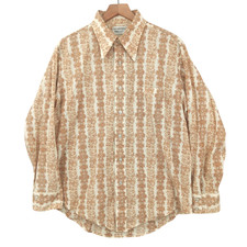 Vintage Van Heusen Vanknit Mens Shirt 17/33 Dagger Collar Beige Floral Disco 48"