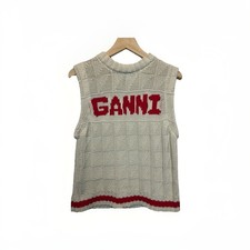 GANNI Size Medium Beige Rope Logo Intarsia Vest Tank Top Cotton