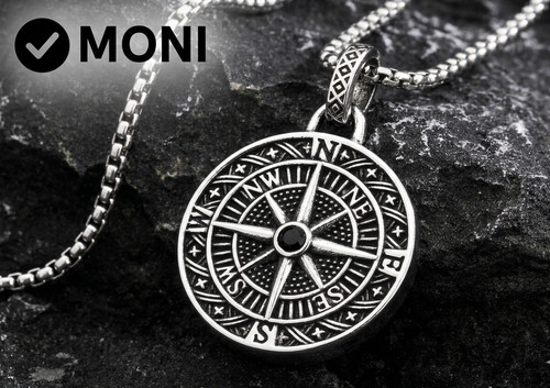 Mens compass necklace - necklace, vintage