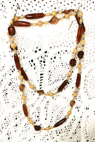 Vintage long faux amber oat - amber,