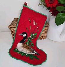 Vtg Red Quilted Canadian Goose Christmas Stocking Cranston Green Christmas Bird