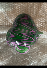 peter layton hand blown green & purple meander flattened organic form vase 