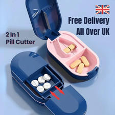 2 In 1 New Pill Cutter Splitter With Storage Compartment Box Medicine Tablet UK