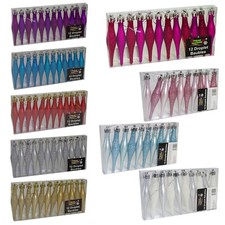 10 DROPLET BAUBLES CHRISTMAS TREE DECORATIONS DECORATION GLITTER ICICLES BAUBLE
