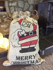 LARGE TRADITIONAL HESSIAN CHRISTMAS SANTA SACK GIFT VINTAGE JUTE XMAS