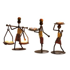 Candle Holders Sets of 3, Creative African Tribal Lady Candle Holder Centerpi...
