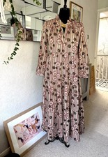 ZARA RUST, CREAM & BROWN FLORAL FLOWER TIERED MIDI / MAXI DRESS -  SIZE S - NWOT