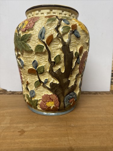Vintage wood ceramic vase - wood,