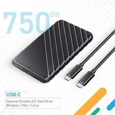 750GB External Portable 2.5" Hard Drive HDD, Ultra-Fast USB-C, 1Y Warranty