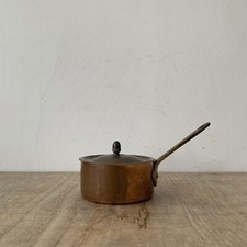 Antique Vintage Copper & Brass Handled Tin Lined Small Lidded Pan Cookware Decor