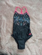 Girls Swimwear Age 6, 26" Zoggs Black  With Flowers Good Condition