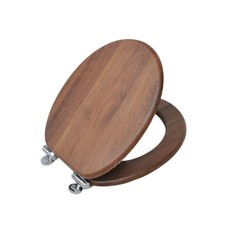 18" Universal Walnut Wooden MDF Toilet Seat WC Bathroom Easy Fit + Fittings