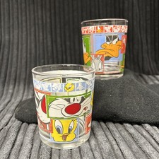 Warner Bros Looney Tunes - Sylvester & Tweety Pie 2x Glass Tumblers - 1999 ~ VGC