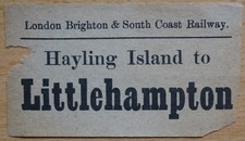 LB & SC Railway Luggage Label - Hayling Island to Littlehampton - Closed 1963