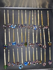 Antique Lot Of 36 Lace Making Bobbins Bone With Spangles