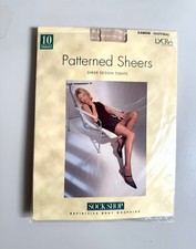 Vintage 1990s SOCK SHOP hooped Patterned Sheer Tights - Large - Natural. New