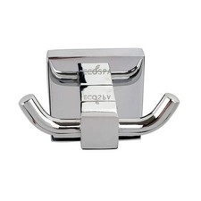 Bathroom Double Towel Robe Hook Chrome Square Wall Mounted Cloakroom Stylish