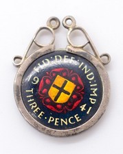 Silver Threepence Lucky Thrupenny bit Pendant Charm Enamelled thruppenny Joey