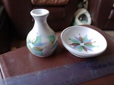 Vintage Tregurnow Cornwall Pottery. Floral Bud Vase & Dish. 