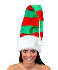  ELF HAT TALL WIRED RED AND GREEN STRIPED CHRISTMAS FANCY DRESS SECRET SANTA 