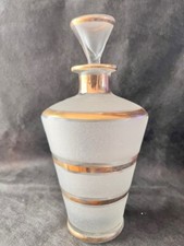 Vintage Large Art Deco frosted/textured glass perfume bottle gold banding (9")