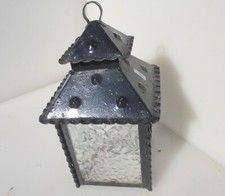 Vintage Wrought Iron Porch Lantern Lamp Light Antique Glass Old
