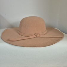 Beige Camel Wool Blend Felt Hat Wide Brim Floppy Bow Beach Festival 57cm