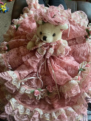 Vintage pink lace teddy bear - pink,