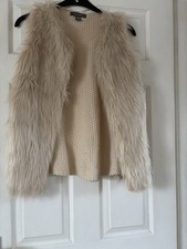 Ladies Beige Fur Knitted Gilet Size 6