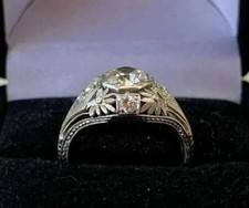 Art Deco Round Cut Lab Created Diamond Pretty Engagement Ring14k White Gold FN