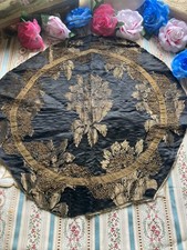 Antique/Victorian Gold and Black Damask Fabric Panel/Metallic Gold Thread