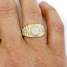 10K Gold Yellow White 0.30Ct Jubilee Style Men's Signet Ring