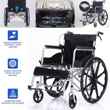 Folding Transport Wheelchair Extra-Wide Transit Chair 24” Seat Adults & Seniors