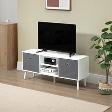 TV Cabinet Unit w/ Shelves, Entertainment Centre w/ Drawers White and Grey