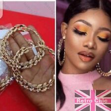 10cm GIANT HOOPS big curb chain GOLD TONE HOOP EARRINGS chunky thick goldtone