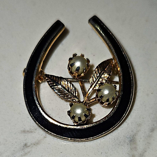 Silver tone horseshoe brooch - tone,