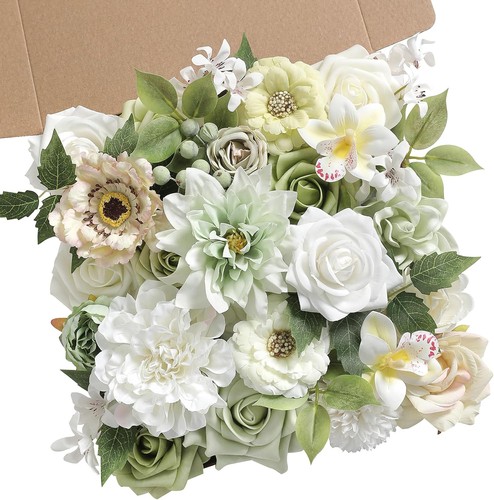 White green artificial flowers - white,