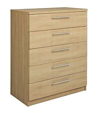 Home Brisbane 5 Drawer Chest - Oak | Wooden Bedroom Storage Cabinet Tall Unit