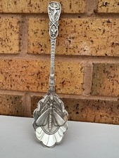 ANTIQUE ORNATE LARGE SILVER SERVING SPOON ENGRAVED DRAGON FLY BEE BIRDS NO MARKS