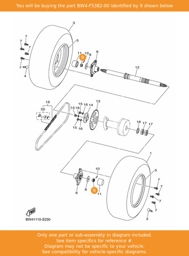 Yamaha nut axle bw4 f5382 - yamaha, bw4-f5382-00