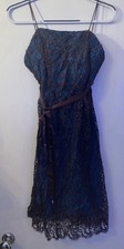 Aideen Bodkin Design Women’s Size 12 Brown And Blue Lace Silk Dress Y2K 2000s