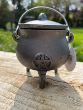 Cast Iron Cauldron With Triple Moon or  pentagram design