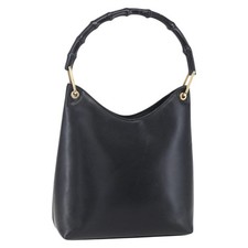 GUCCI GG Canvas Bamboo Shoulder Bag Leather Black Gold 001 3007 Auth 152575
