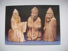 Lewis Chessmen postcard - Knight, Bishop and Warder. (British Museum)