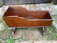 Old Vintage Primitive Dolls Teddy Bear Wooden Rocking Crib Cradle Handmade