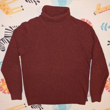 Mens Uniqlo Roll Turtle Neck Jumper Size Medium 100% Wool Deep Henna Red Knit